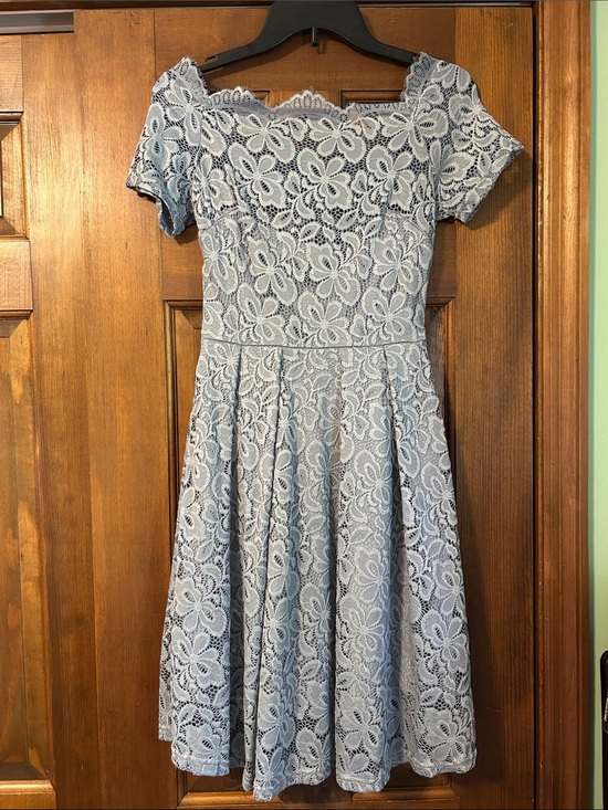 Missnmy Dresses & Skirts - Light Blue Floral Lace Fit-and-Flare Dress